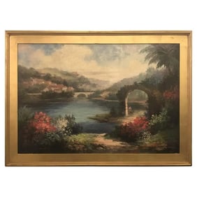 Americana Landscape Oil on Canvas Painting Signed P. Paul, Framed 1980s