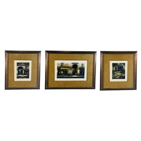 Vintage Print of Parisian Street Scenes, Signed and Numbered, a Set of Three 1990s
