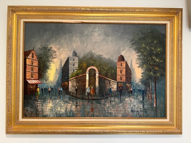 Impressionistic Oil on Canvas Painting of a Street Scene in France by Mary Botto