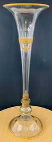 Antique Monumental Floriform Art Glass Glass Brass Mounted Vase