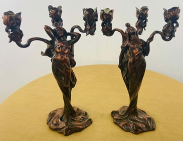 Claude Bonnefond Art Nouveau Woman Candlestick or Statue, a Pair
