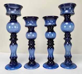 Art Deco Style Blue Bubble Design Candle Holder, A set of 4