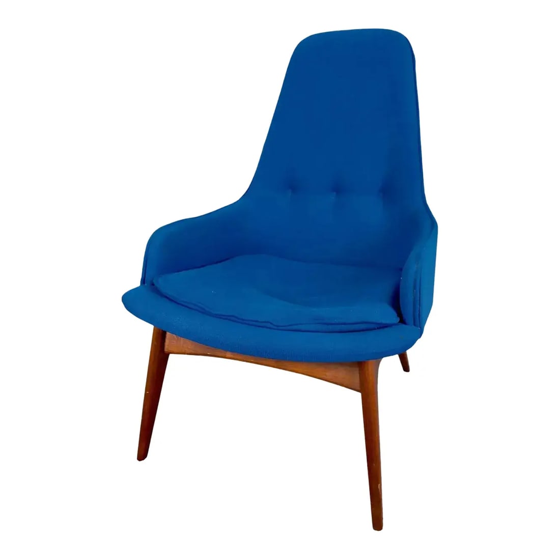 Mid Century Modern Scandinavian Walnut Barrel Armchair in Blue Upholstery (1 of 5)