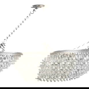 Hollywood Regency Style Circular Cascade Design Crystal Chandelier: A Hollywood Regency style chandelier featuring a circular cascade design that is both luxurious and timeless. The chandelier's frame is finished in a polished silver tone, enhancing its refined appeal