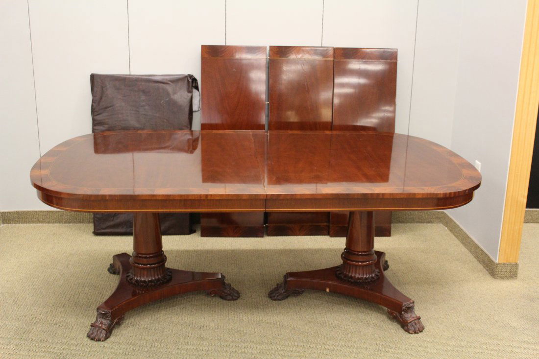 Kindel Mahogany inlay double pedestal Ext. dining Table (1 of 8)