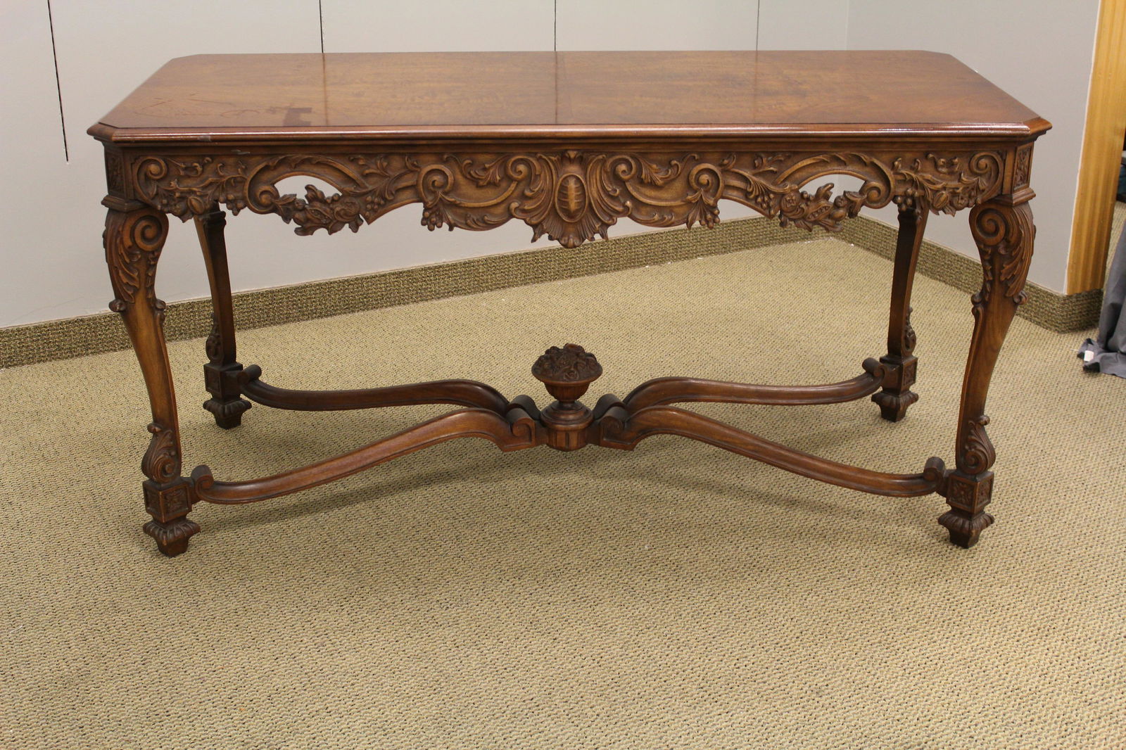 Louis XIV style floral carved library table (1 of 9)