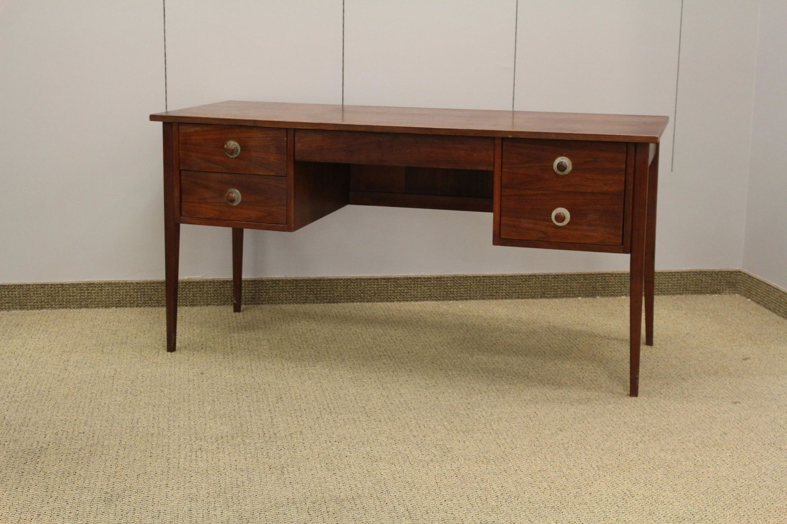Mid Century modern desk: CONDITION NOTES: possibly by James Robinson MEASUREMENTS: 29" x 58" x 24"
