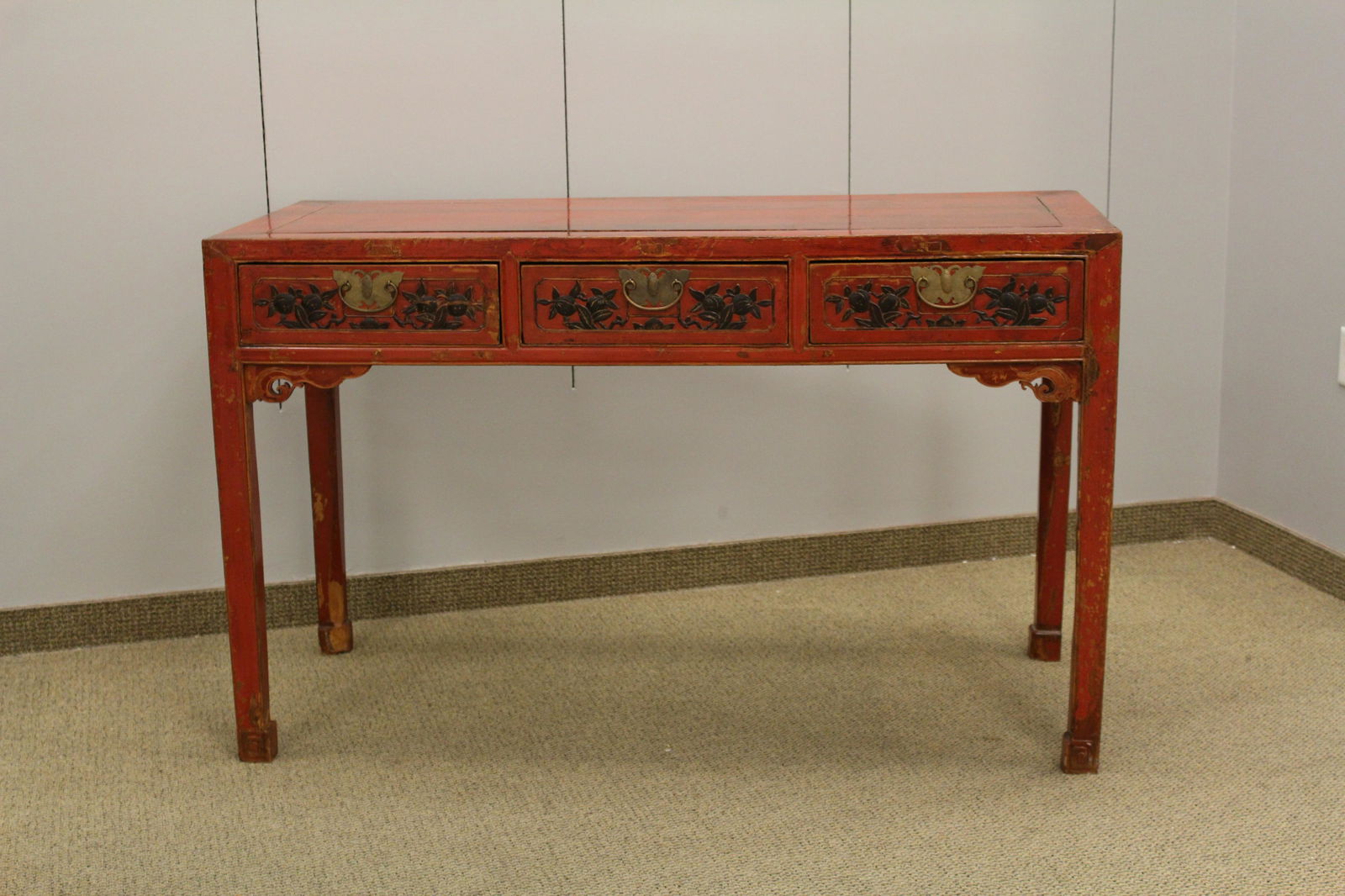 Chinese red lacquered 3 drawer Altar Table (1 of 9)