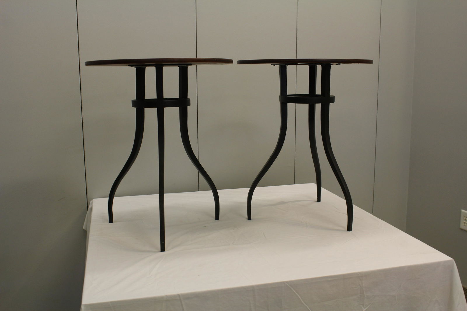 Milling Road Pair wrought iron and mahogany end tables (1 of 7)
