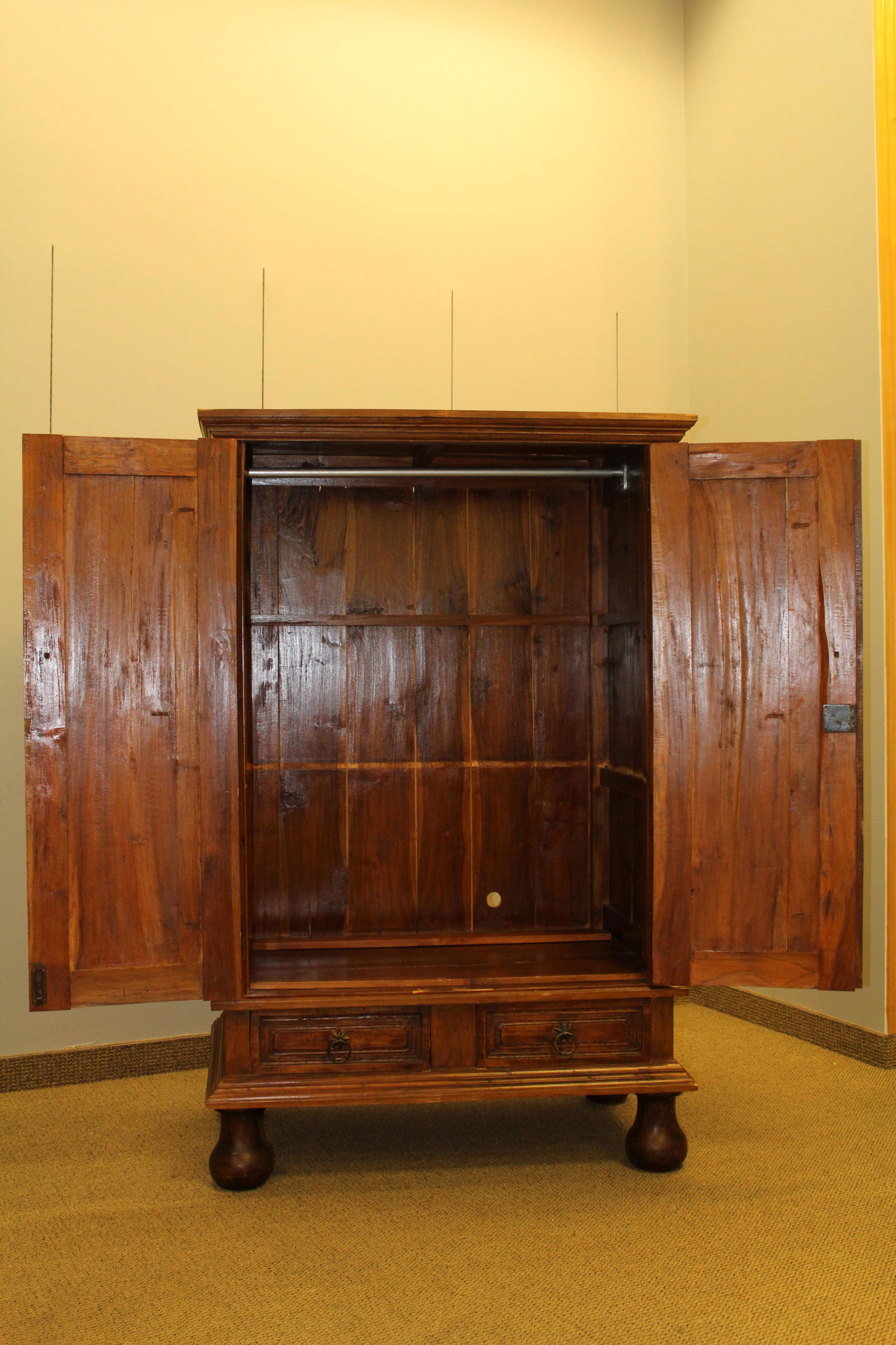 Renaissance style inlayed walnut two door armoire (1 of 6)