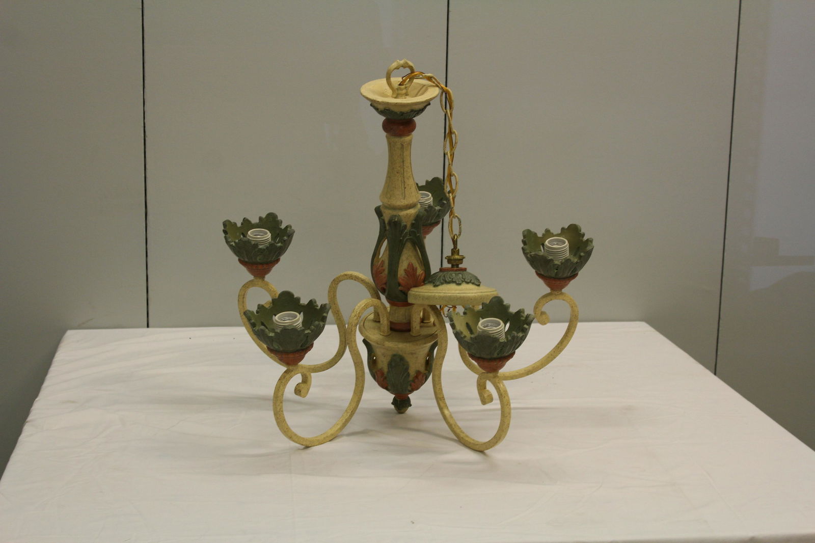 Cont. painted iron/ polychrome carved wood Chandelier (1 of 8)