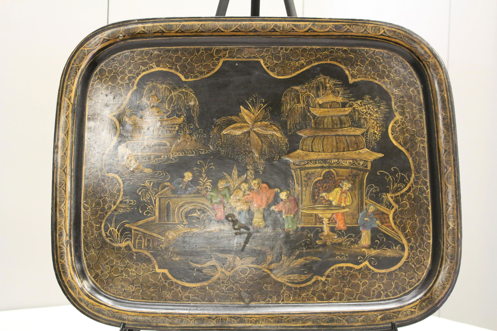 Chinoiserie decorated painted tole tray Asian Inspired (1 of 9)