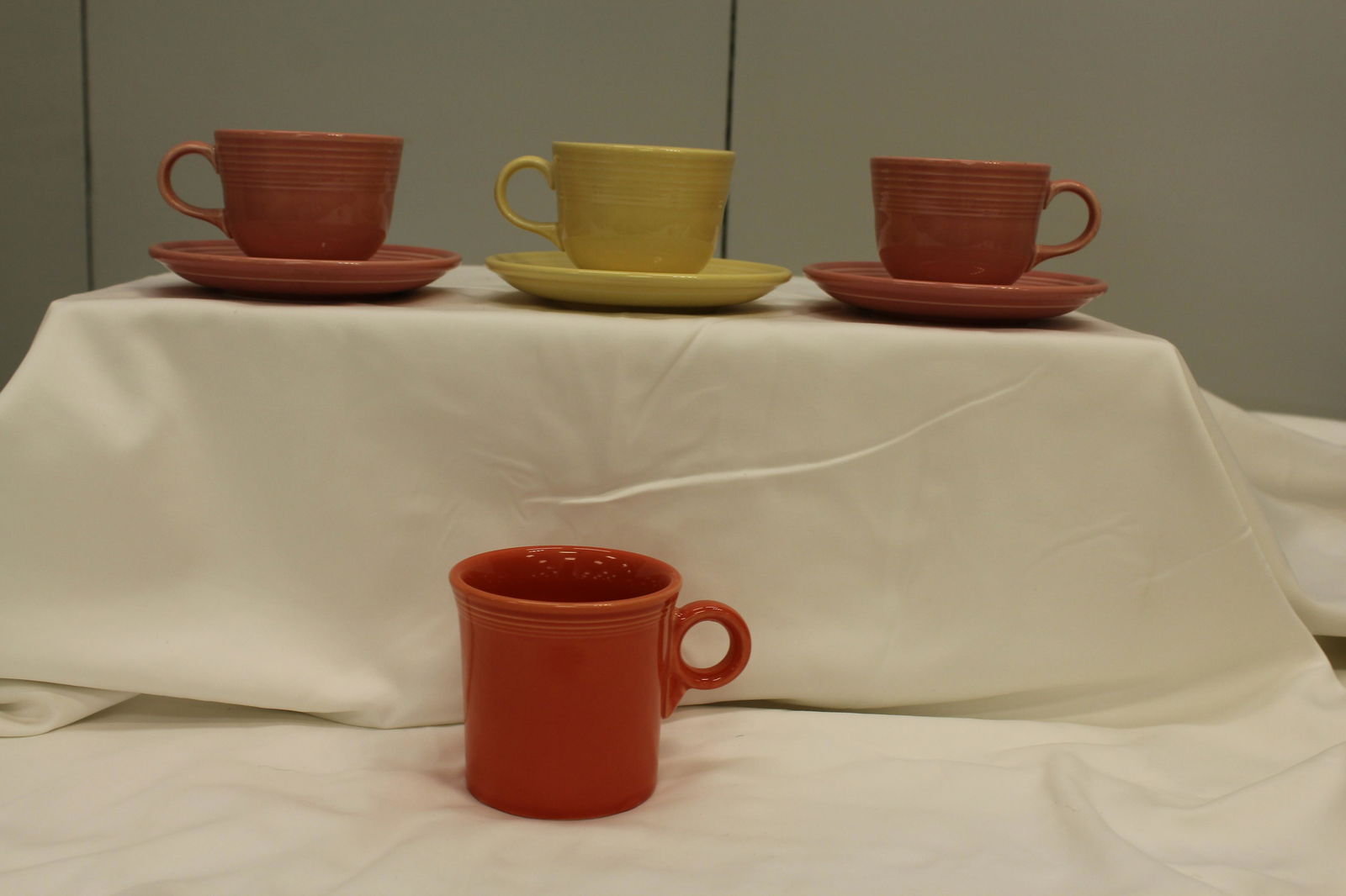 Vintage Fiestaware Lot; 3 teacups w/ saucer, 1 coffee (1 of 5)