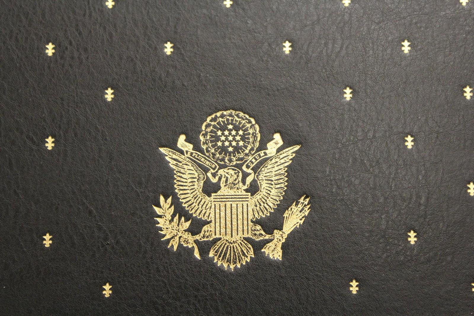 Donald J. Trump Commemorative 2016 Inauguration: Commemorative Announcement for Four Seasons Hotel Guest, Hand Marbles paper and gold tooled in 23 kt gold.