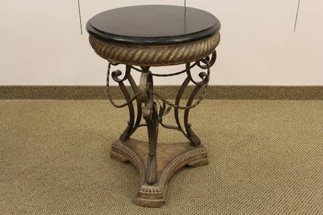 Marble Top Occaisonal Table on Molded Iron Base: 27.75 x 20" Round