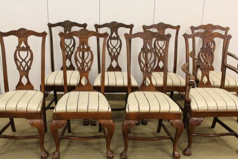 8 Chippendale Style Dining Chairs: 41" x 23" x 19.75"