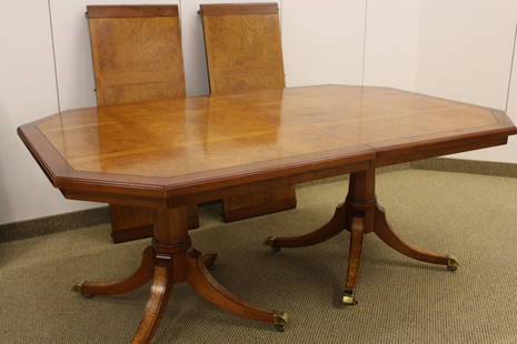 Regency Style Double Pedestal Extension Dining Table: 29" x 72" x 46" + 2 Leaves 18" W each