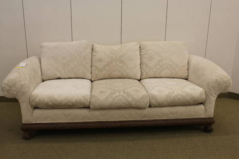 Contemporary Cream Upholstered Sofa: 28.5" x 93" x 38"