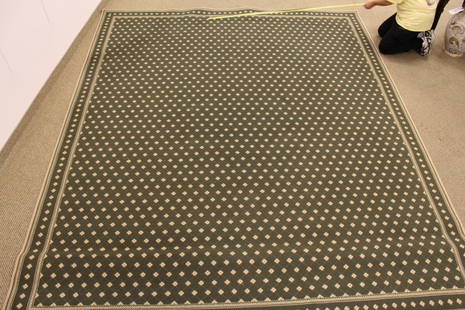 Custom Bound Green Area Wool Rug (poss. Stark): 132" x 112.5"