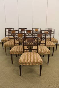 Set 10 Upholstered Regency Style Inlaid Dining Chairs: 33.5" x 16.2"x20"All are side chairs