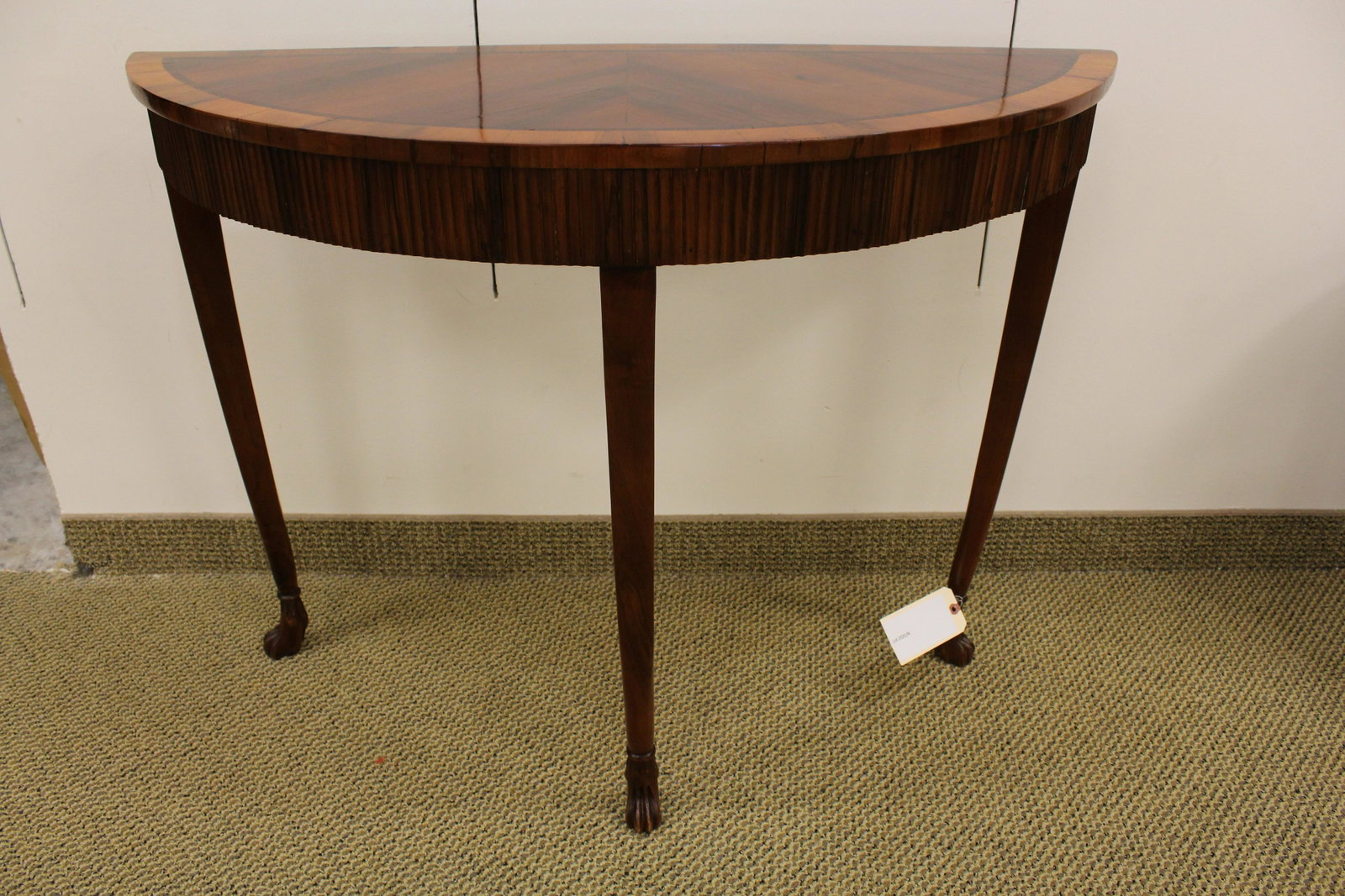 Regency Style Demilune Inlay Paw Foot Console Table: 30" x 39.5" x 15.25"