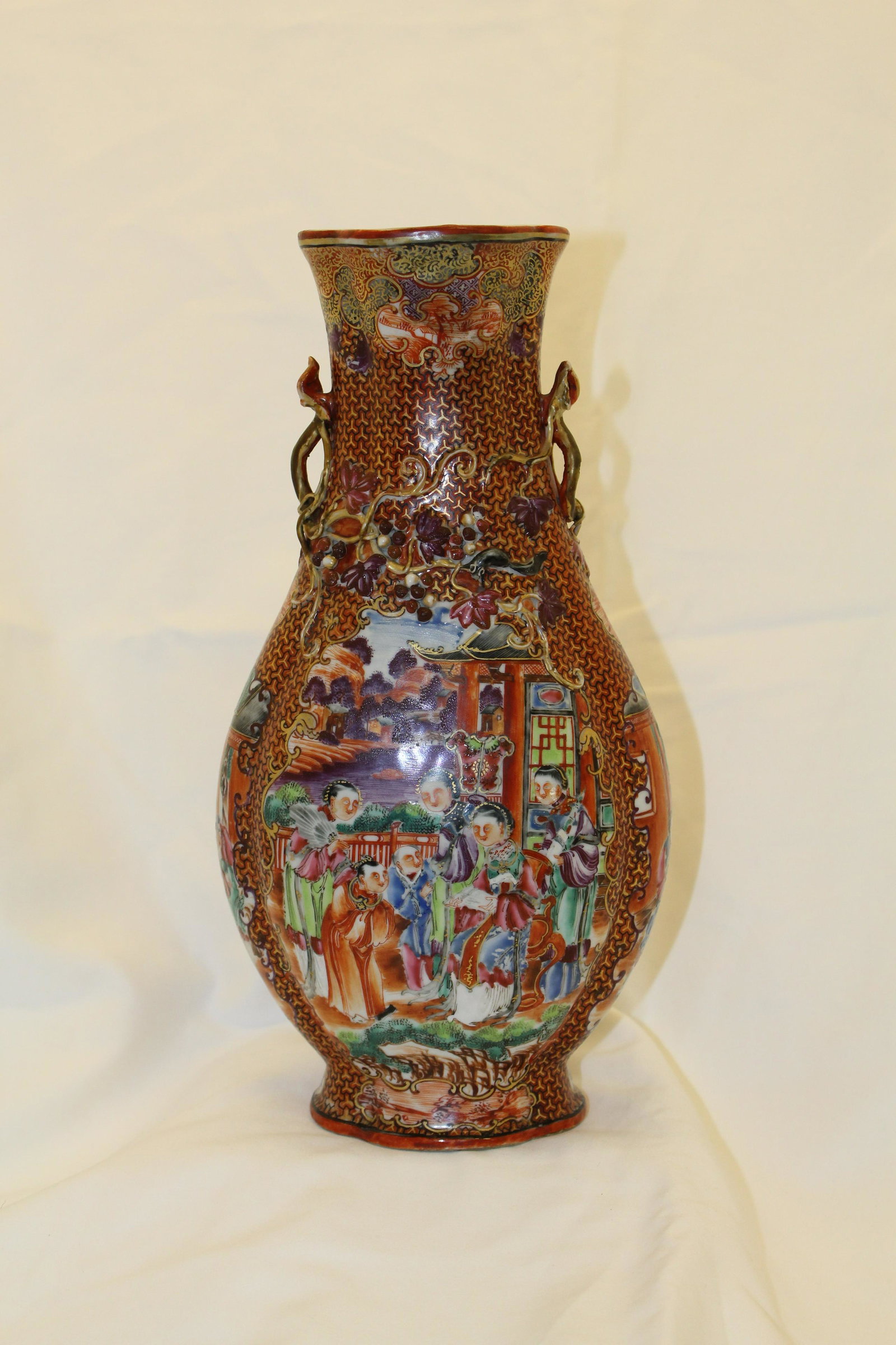 Chinese Porcelain Qianlong Rose Mandarin Vase: 11.5" TallFrom the collection of Ambassador Stuart Bernstein