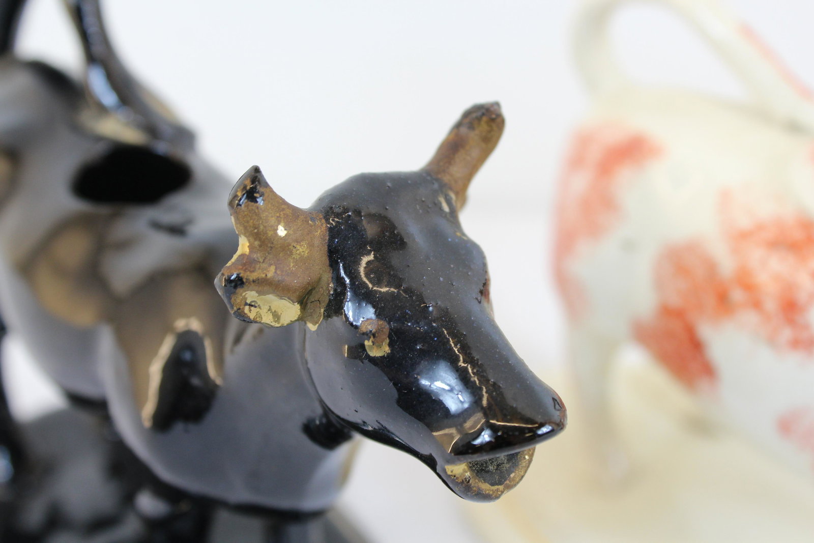 Collection 3 Staffordshire Spongeware Cow Creamers: Late 19th or early 20thC