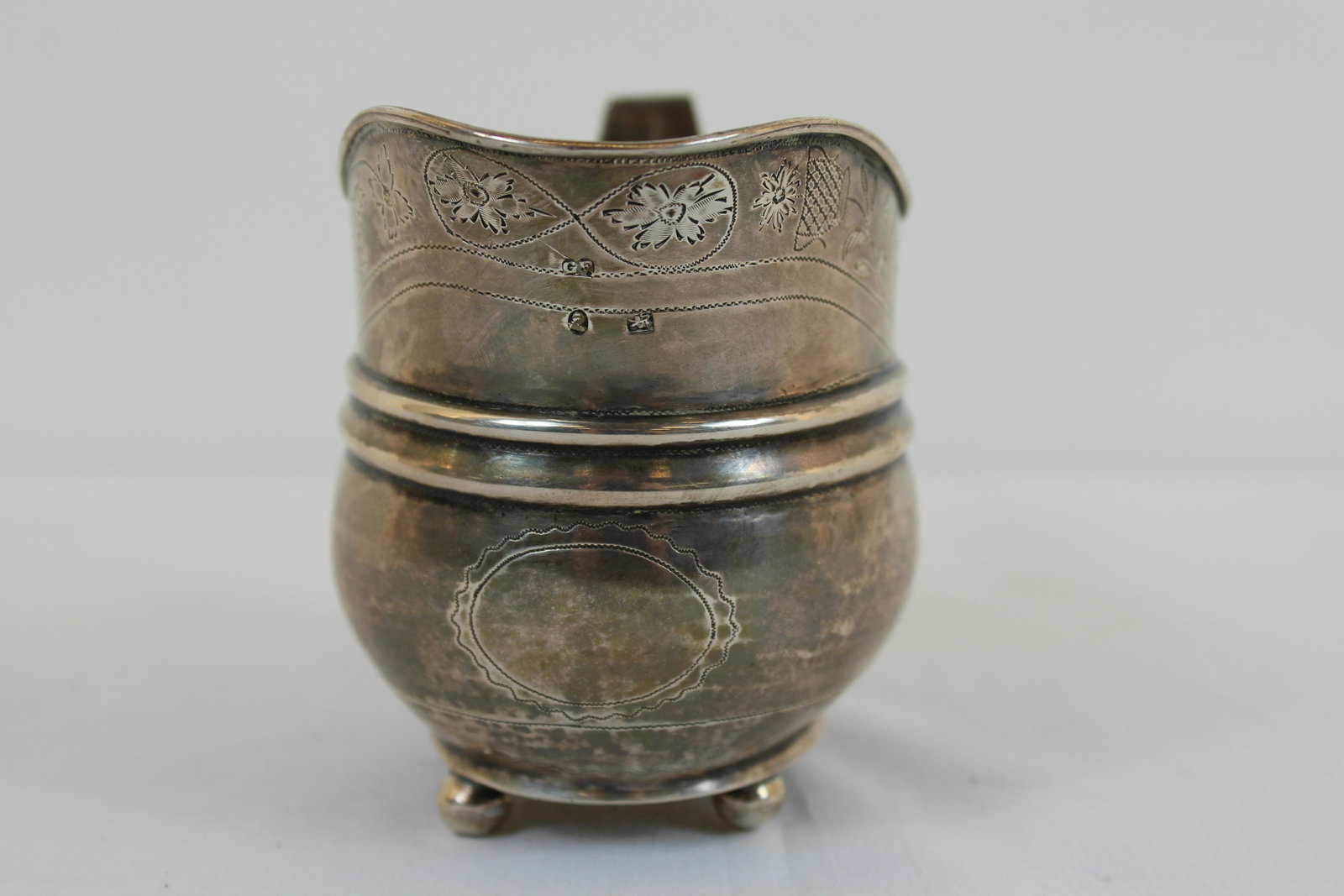 English Georgian Bright Cut Sterling Silver Creamer: 120g