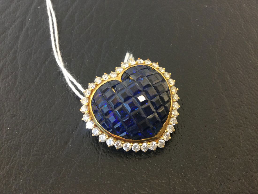14K Gold Diamond Sapphire Heart 12g Pendant (1 of 6)