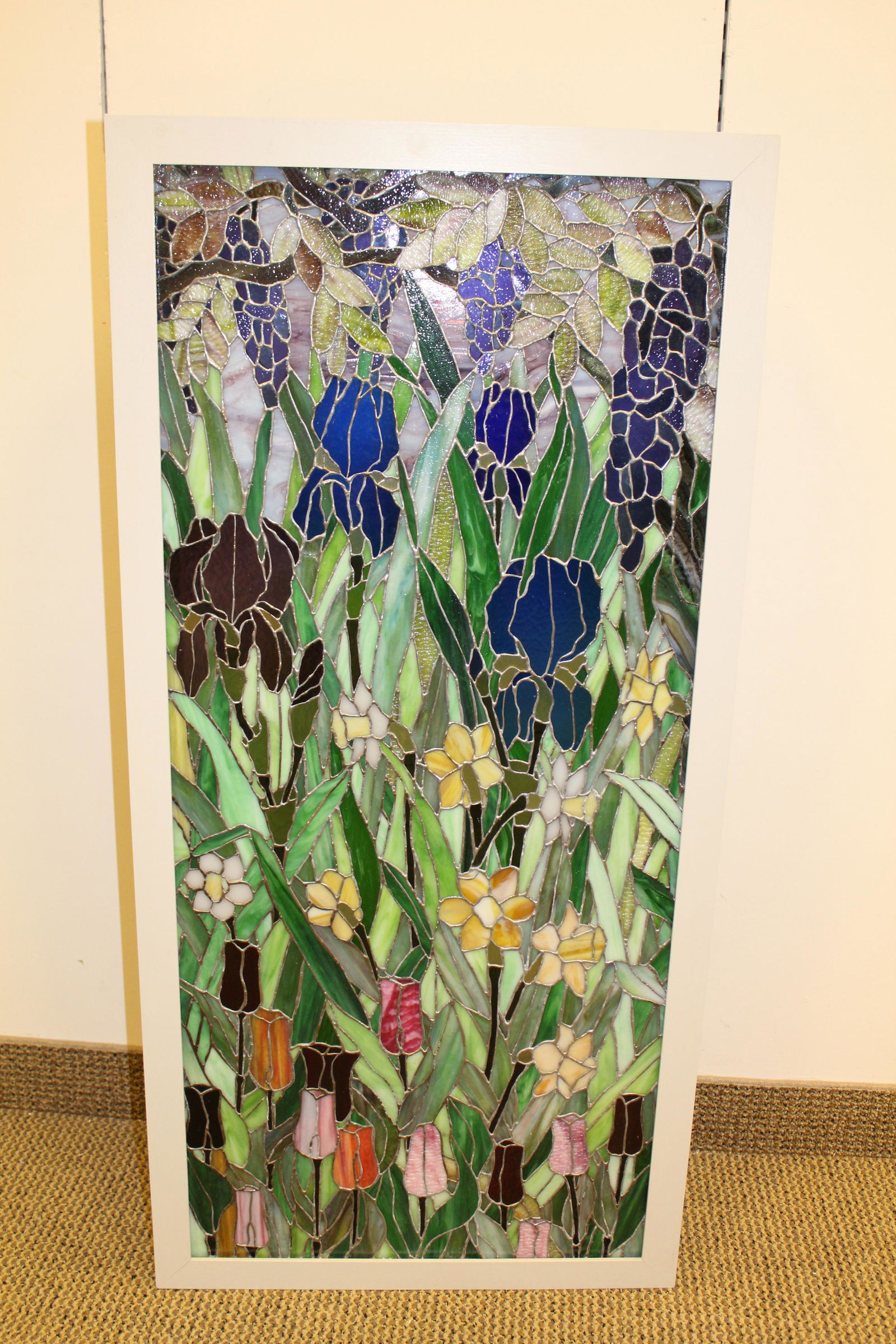 Stained Glass Panel With Illuminated Hanging Cabinet (1 of 1)