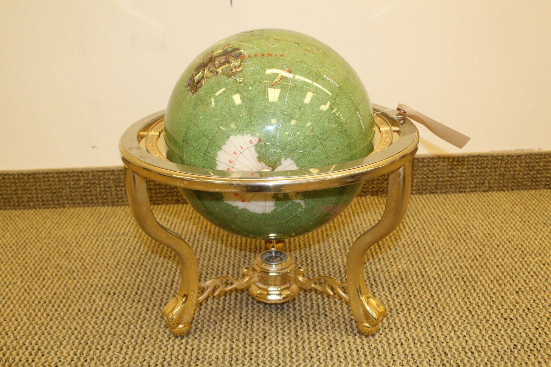 Semi-Precious Stone Inlay Globe on Brass Stand (1 of 4)
