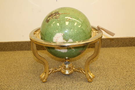 Semi-Precious Stone Inlay Globe on Brass Stand: Stand