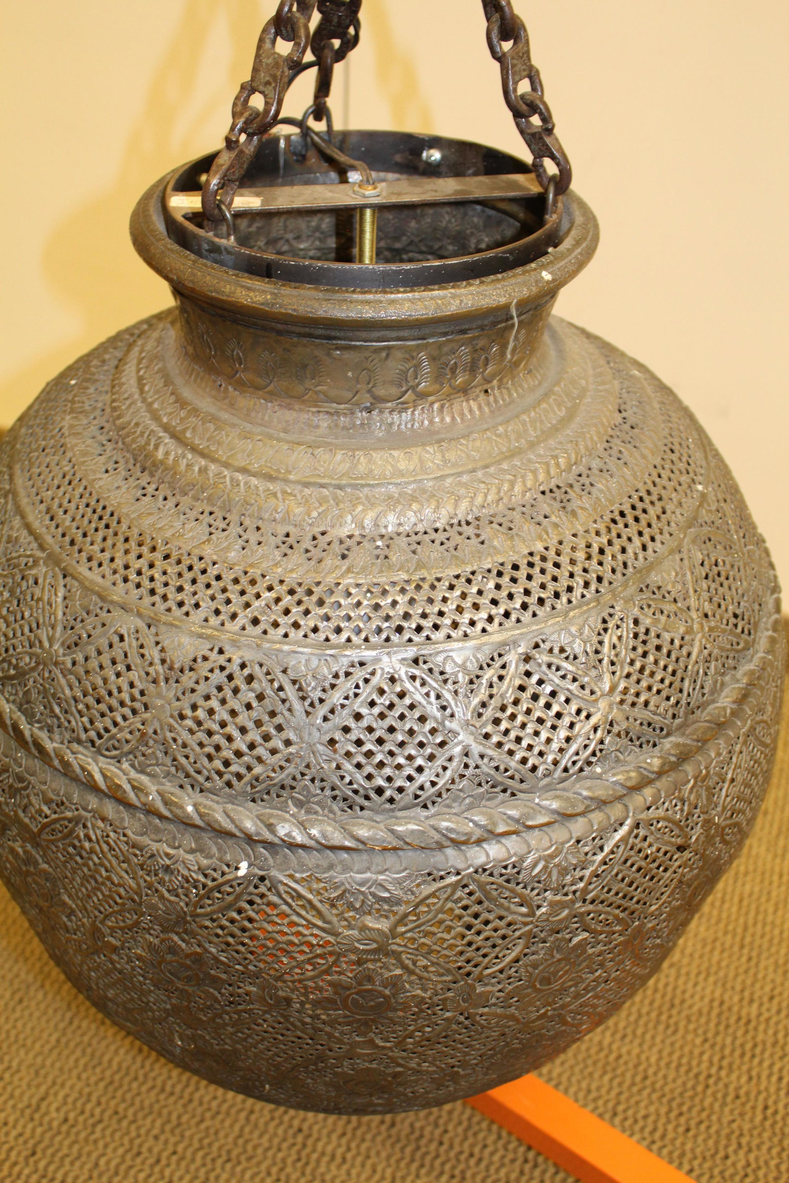 Large Moroccan Style Pierced Metal Globe Chandelier (1 of 2)