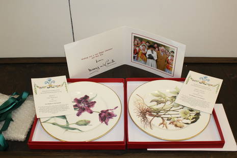 HRH Prince Charles Signed Christmas Card and Plates: Highgrove Presentation Plates of Flowers