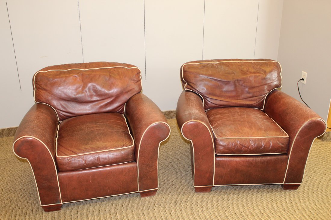 Pair Custom Upholstered Leather Club Chairs by Lee (1 of 4)