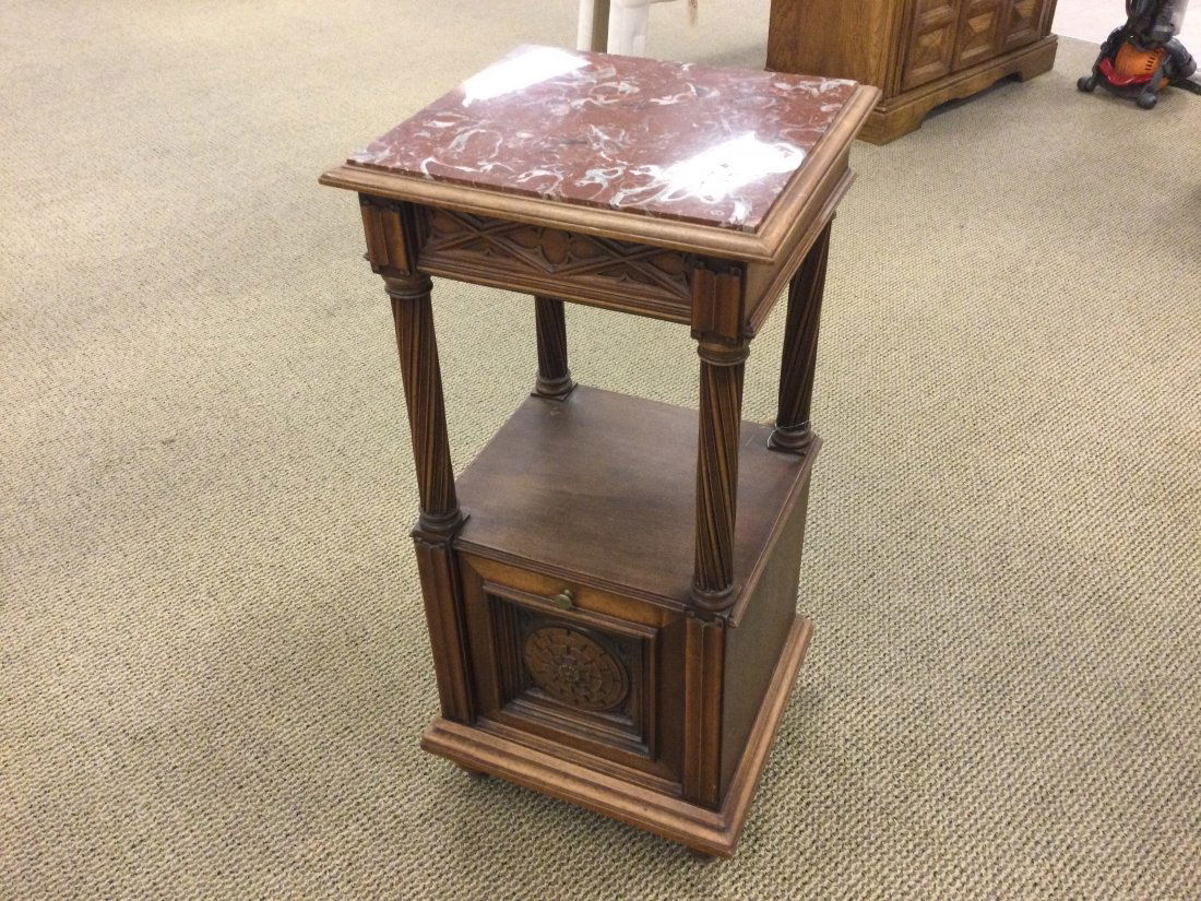 Gothic Revival Marble Top Side Cabinet (1 of 2)