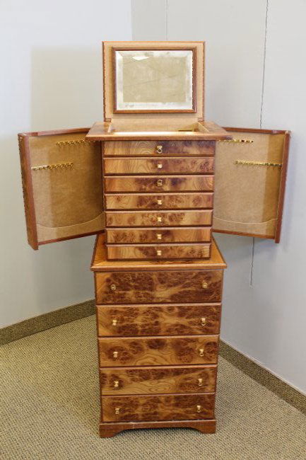 Huge Agresti Burlwood Jewelry Box Case Double Doors (1 of 6)