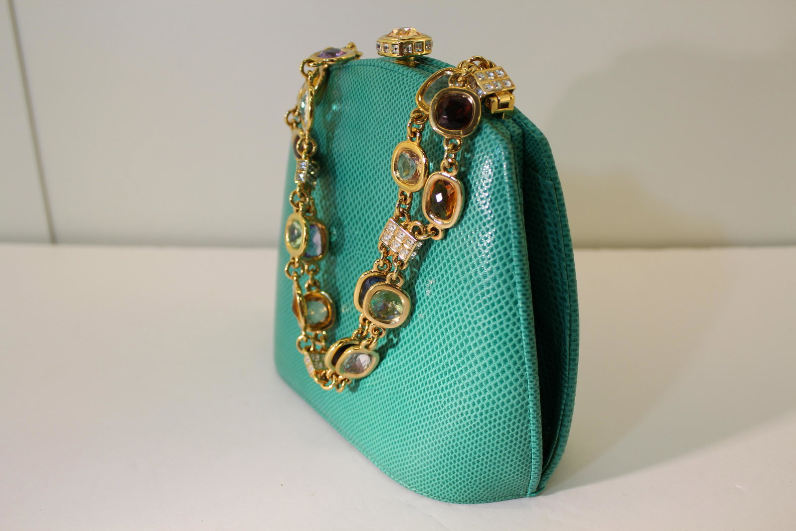Judith Leiber Mint Green Lizard Crystal Purse (1 of 4)