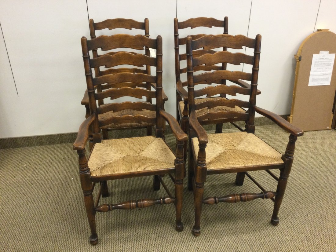 Set 4 Oak Rush Ladderback Seat Dining Chairs (1 of 2)
