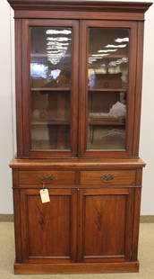 American Victorian 2 Part Secretary Bookcase: 19thC Walnut