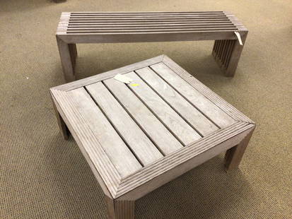 Teak Garden/Patio Tables - 2: One low coffee table and 1 bench