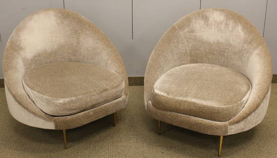 Pair Cont. Egg Shaped Lounge Chairs: Brass legs