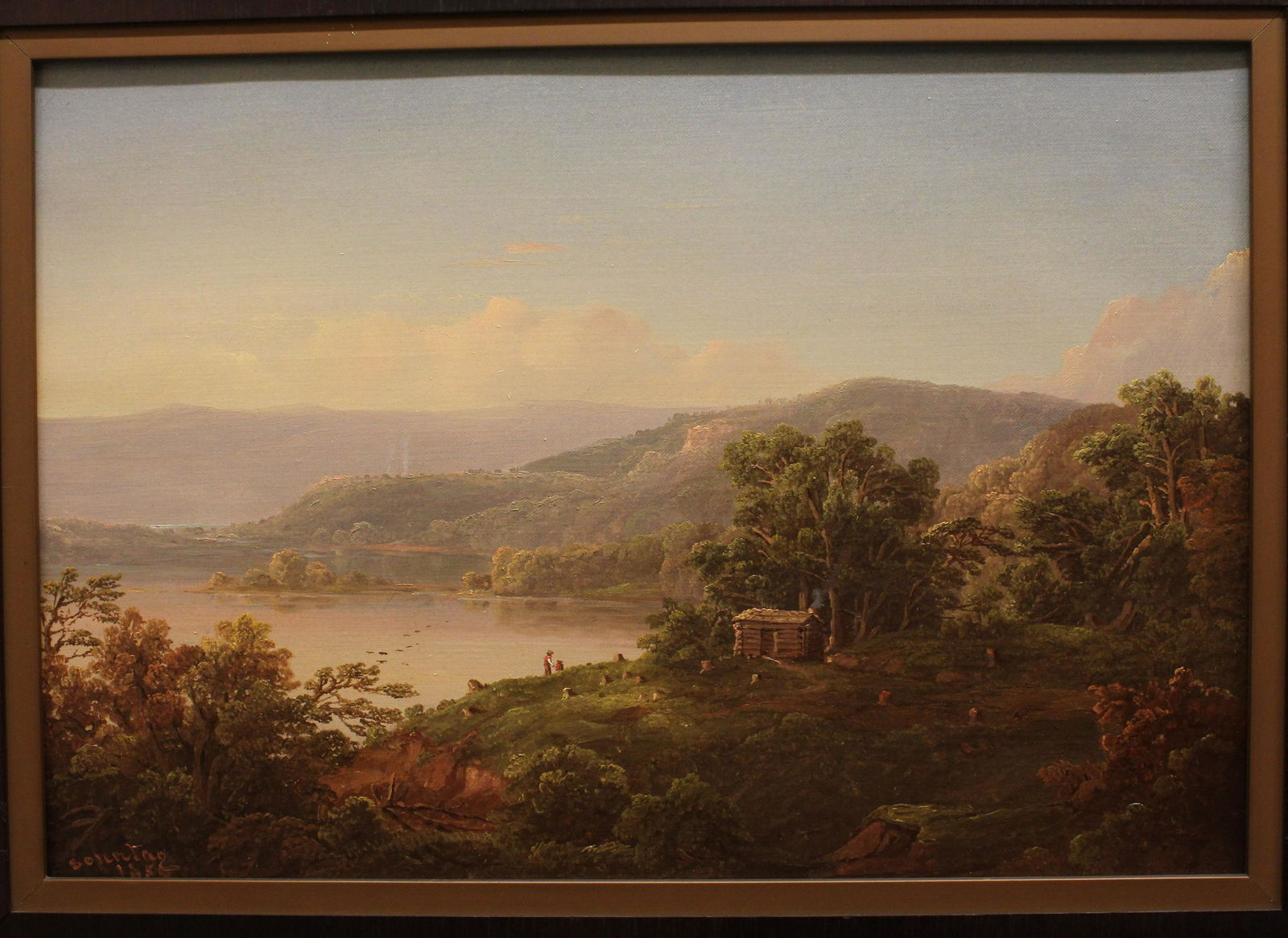 William Louis Sonntag, N.A. (American, 1822-1900): WILLIAM LOUIS SONNTAG (Am., 1822-1900). "Mountainous Landscape" depicting panoramic landscape views with body of water and small figures. Descended through family.