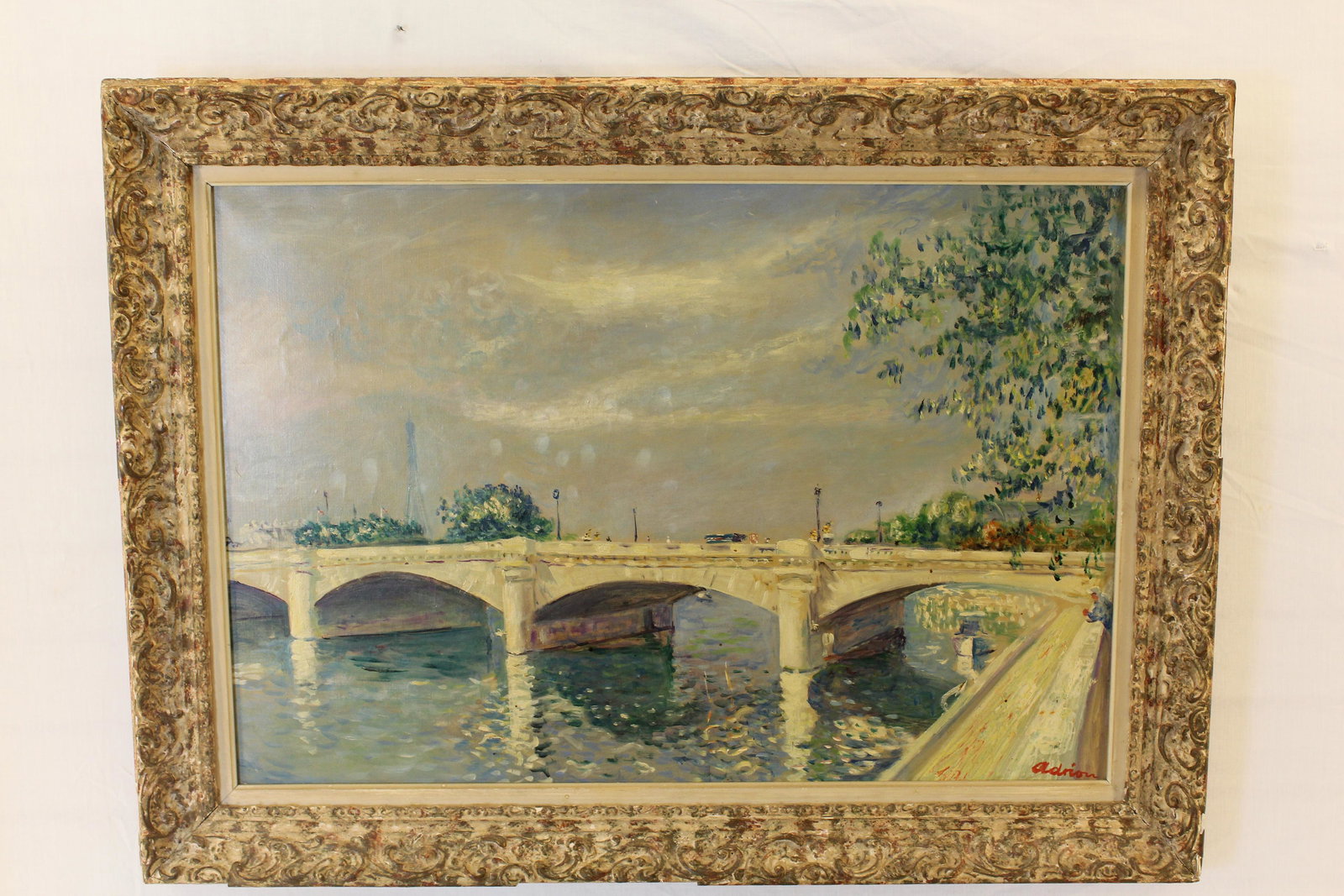 Lucien Adrion Oil on Canvas "Pont de la Concord": Sight size 29.25 x 20.25