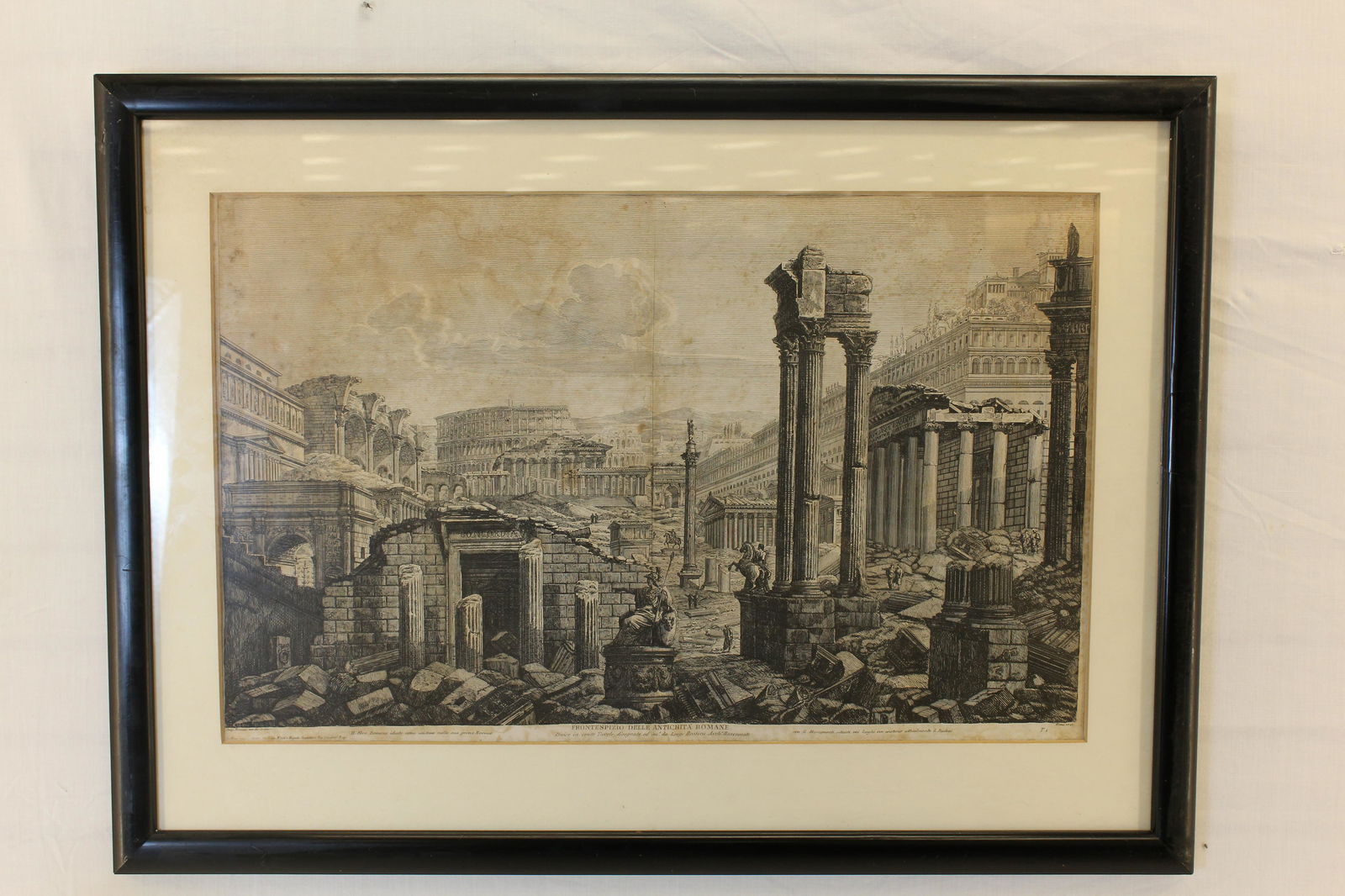 Luigi Rossini Scudellari via Condotti etching: Folio paper fold in center; Sight Size 16.5 x 26Rossini was a student of Piranesi