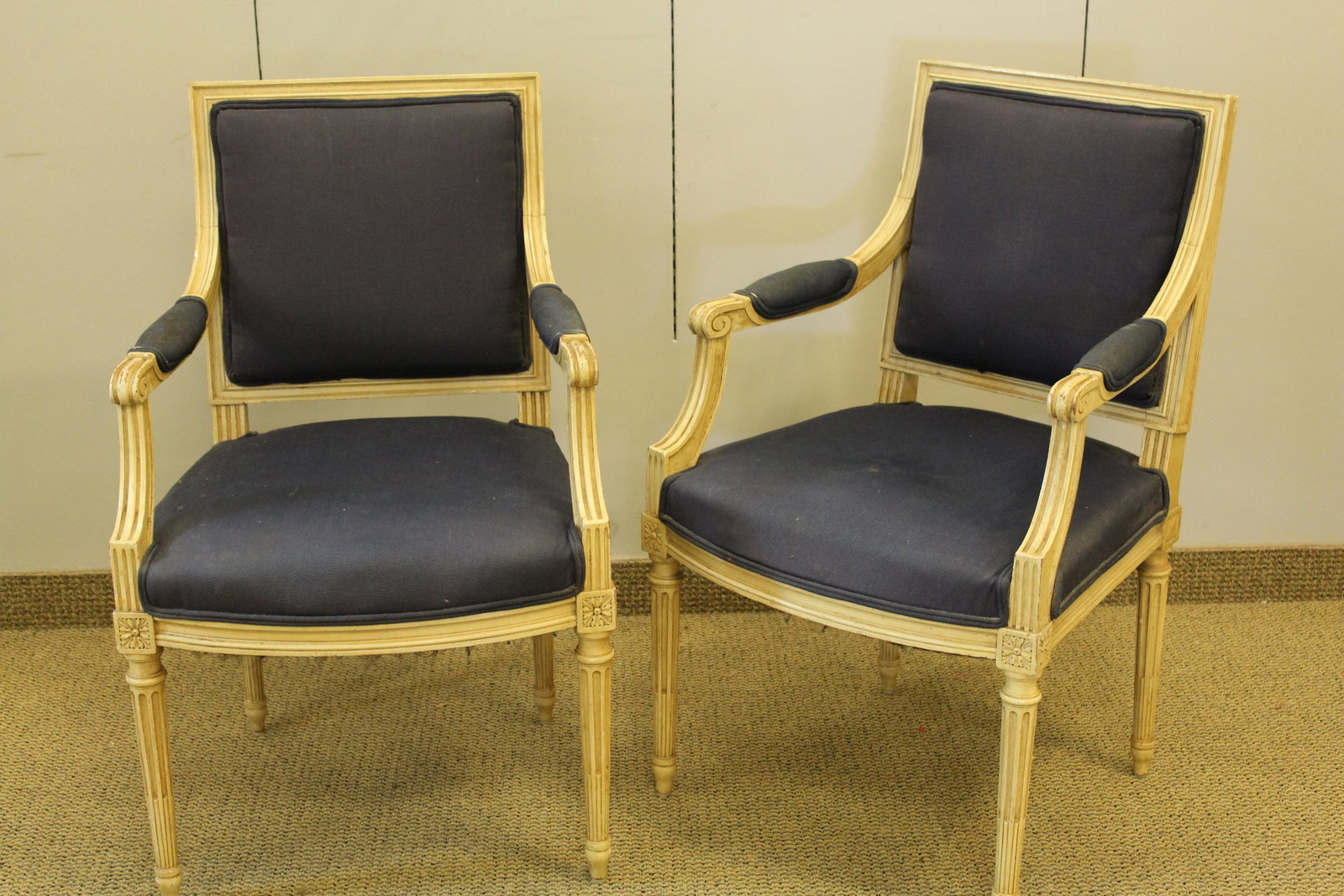 Pair Louis XVI Style Cream Painted Fateuils: Early 20th C