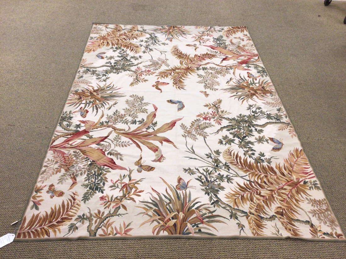 New Stark Carpet Needlepoint Wool Area Rug: Purchased from Stark Carpet. Overall design of butterflies In foliage.