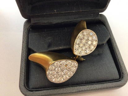 Marlene Stowe 18K Gold Diamond Earrings: Cornucopia shape, clip backs