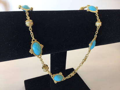 Judith Ripka 18K Turquoise Diamond Choker Necklace: Medallions are .75" wide