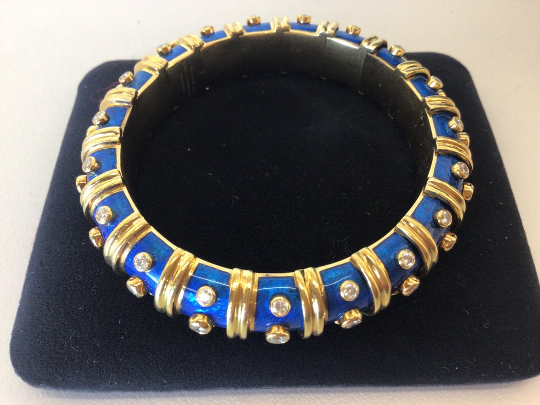 Tiffany & Co. Schlumberger 18K Diamond Enamel Bangle (1 of 4)